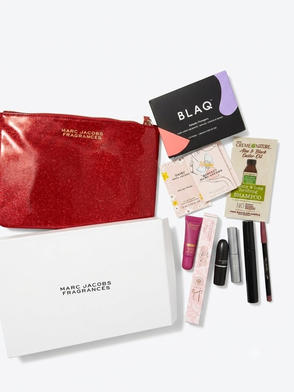 GWP Red Marc Jacobs Fragrance Glitter Cosmetic Pouch with Beauty Items